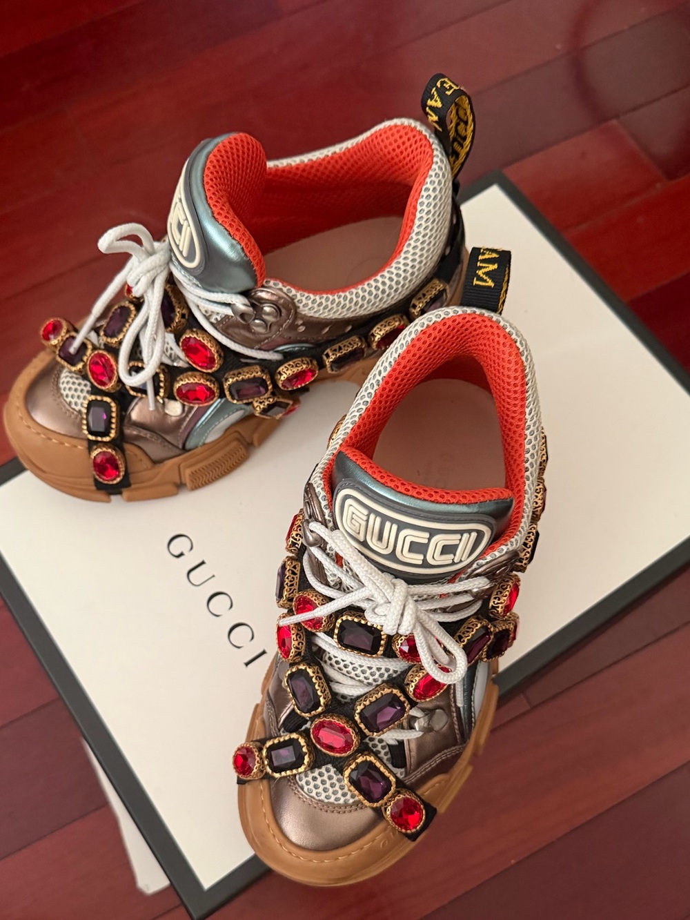 Gucci Flashtrek Crystal-Embellished Sneakers.